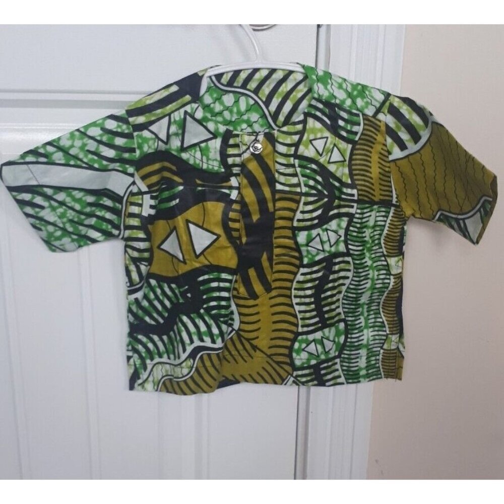 Handmade Boys African Shirt | Black Green & Yellow African Print | 100% Cotton